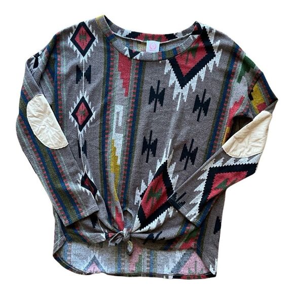 Wanna B Womens Aztec Tie Front Multicolor Long Sleeve Sweater Size Large - Picture 13 of 13